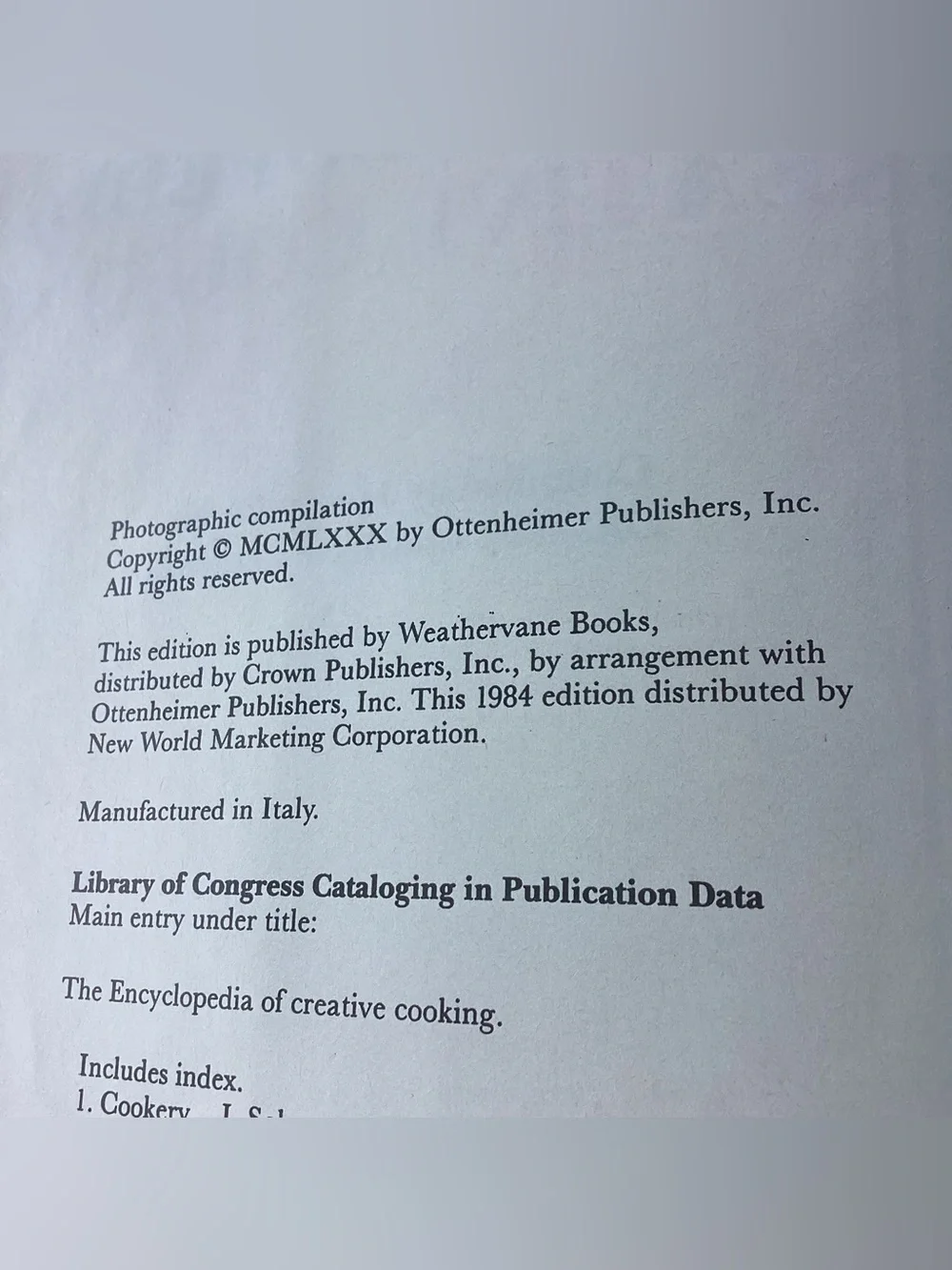 Encyclopedia of Creative Cooking Vintage Cookbook - copyright 1980